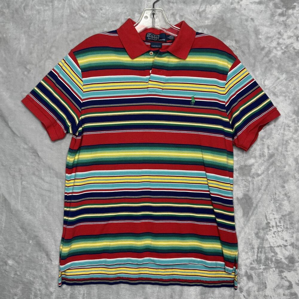 Polo Ralph Lauren Polo Shirt Mens Large Red Multicolor Stripe Custom Fit Vintage